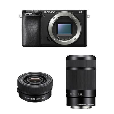 Sony Alpha 6100 Kit Fotocamera Digitale Mirrorless con Obiettivi Intercambiabili SELP 16-50mm + SEL 55-210mm, Sensore APS-C, Video 4K, Real Time Eye AF, ILCE6100AB + SELP16502B + SEL55210, Nero