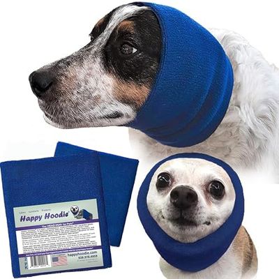 Happy Hoodie Oryginalna opaska uspokajająca dla psów i kotów - 2 sztuki (1 mała, 1 duża) - dla przeciwlękowych i uspokajających psów, redukcja szumów dla psów, narzędzie do suszenia i pielęgnacji,