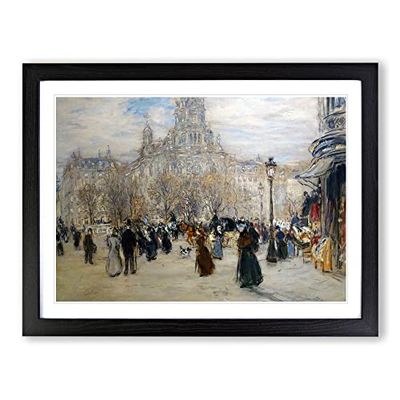 Jean Francois Raffaelli Place St Augustin Classic Painting Framed Wall Art Print, Ready to Hang Picture for Living Room Bedroom Home Office Décor, Black A4 (34 x 25 cm)