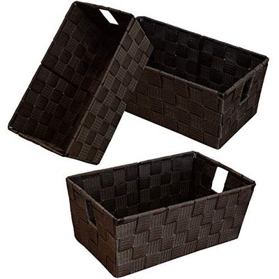 homyfort Cesta tejida de almacenamiento para estante pequeño, organizador de cubos con asas integradas para dormitorio, oficina, armario, ropa, habitación de los niños, guardería, 3 piezas (marrón)