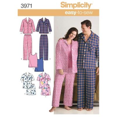 Simplicity unisex adult Simplcity 3971Women s Men Plus Size Sleepwear, White, BB XL XXL XXXL UK