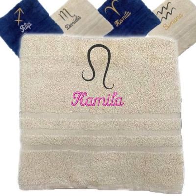 Asciugamano personalizzato con nome ricamato con segni zodiacali Asciugamano personalizzato con segno zodiacale Asciugamano in cotone regalo personalizzato (140 x 70 cm, Leo)