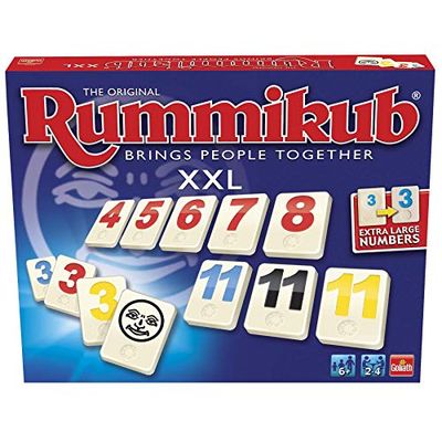 Rummikub The Original XXL, Strategisch Bordspel voor Kinderen vanaf 6 Jaar, Familiespel voor 2 tot 4 Spelers, Spel met Extra grote Stenen en Getallen om ze Gemakkelijker te Onderscheiden