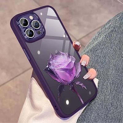 Funda para iPhone 12 Pro para Mujeres y niñas, Protector de Lente de cámara Brillante, Transparente, Resistente a los Golpes, Resistente a los arañazos, diseño de Hadas Rosas (Morado)