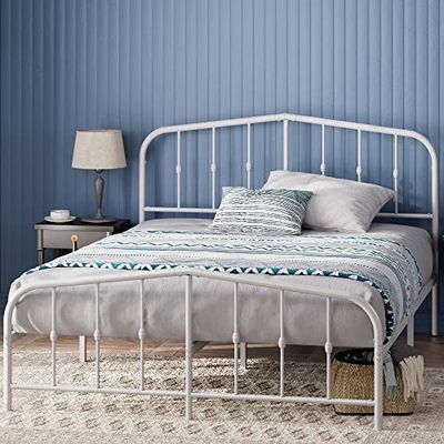 Zinus Heidi bed 120 x 190 cm, bedframe 31 cm hoog met opbergruimte onder het bed, metalen platform met hoofdeinde en voeteneinde, wit