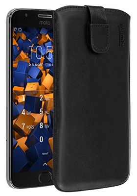 mumbi äkta läderfodral kompatibel med Motorola Moto G5S Plus skal läder väska Case Wallet, svart