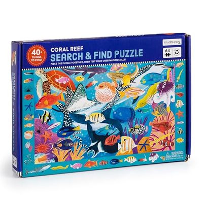 Mudpuppy Coral Reef — 64 Piece Search & Find Puzzle Featuring Diverse Marine Animals and Over 40 Hidden Images to Find for Ages 4+