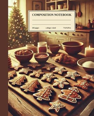 Composition Notebook College Ruled: Gingerbread Joy: Vintage Kitchen Table with Cookies for Holiday Bakers and Christmas Lovers