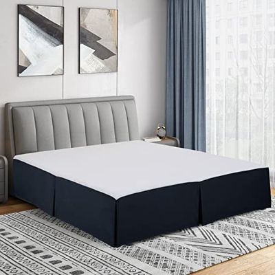 Cathay Home Cache-sommier plissé en Microfibre brossée Double, Facile à Installer, Ultra Doux, résistant à la décoloration et aux Plis, Bleu Marine, lit Queen Size