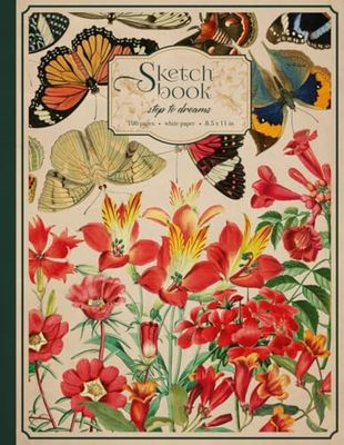Floral Sketchbook: Butterflies & Red Flowers | Vintage Botanical Drawing Notebook for Sketching, Journaling, or Doodling
