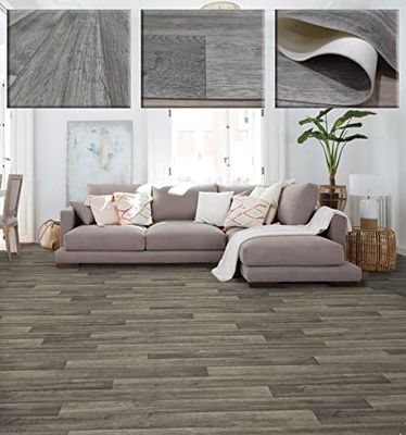 Tadi & Imperio1979 Tapis Vinyle en Bois antidérapant pour Sol Similaire Parquet Naturel.TOBOS 02 Taupe