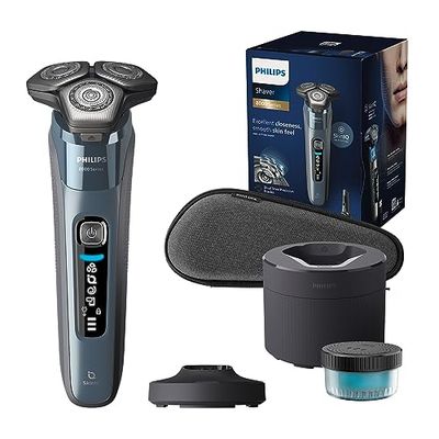 Rasoio elettrico Philips S8000 - Rasoio elettrico Wet & Dry con tecnologia SkinIQ, rifinitore a scomparsa, supporto di ricarica, custodia da viaggio e spazzolina per la pulizia (modello S8692/55)