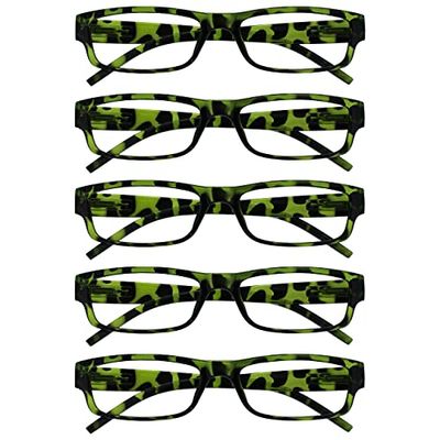 OPULIZE The Reading Glasses Company Green Tortoiseshell Value 5 Pack Lightweight Mens Womens RRRRR32-6 +1.50