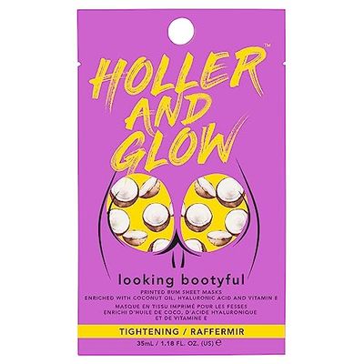 Holler and Glow Looking Bootyful Printed Bum Mask - Hydrating & Tightening with Peach Extract, Coconut & Almond Oils, Hyaluronic Acid & Vitamin E - 100% Vegan & Cruelty-Free, 1.18 Fl Oz.