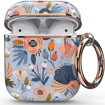 wenew Beschermhoes voor Apple Airpods 2 AirPods 1, schattige patronen schokbestendig hard hoesje met draagbare sleutelhanger voor vrouwen meisjes kinderen mannen (blauw)