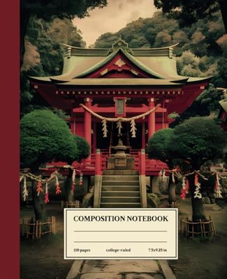 Composition Notebook College Ruled: Sacred Shinto Serenity: Vintage Shinto Shrine Illustration for Spiritual Seekers and Nature Lovers