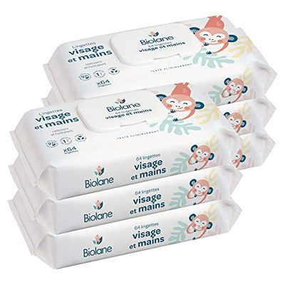 BIOLANE – Toallitas para bebé cara y manos – Juego de 6 paquetes – 384Toallitas (6 x 64) – Limpia y protege – Inodoro – Hippoalergénico – Piel Sensible – 97% de ingredientes naturales – Fabricado en