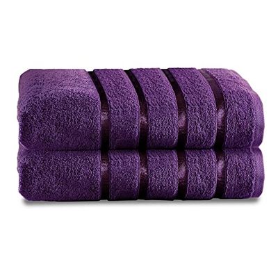GC GAVENO CAVAILIA Kensington Lot de 3 Grands draps de Bain de Luxe 500 g/m², Extra absorbants de qualité supérieure, 100% Coton, d'Égypte, Aubergine, 80 x 140 cm