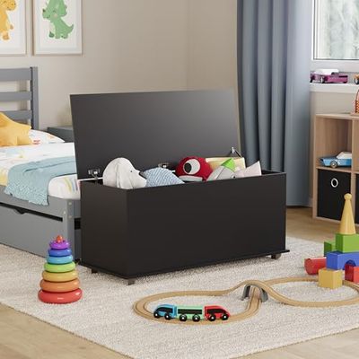 Vida Designs Leon Boîte à Jouets en Bois avec Couvercle, couvertures et couvertures pour Enfants Noir
