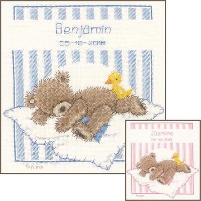 Vervaco Kit Ponto de cruz bebé nascimento presentes DIY completo palomitas nascimento criativo artesanato criatividade adultos decoração parede bordar kit iniciantes ca. 20x23cm Cross Stitch