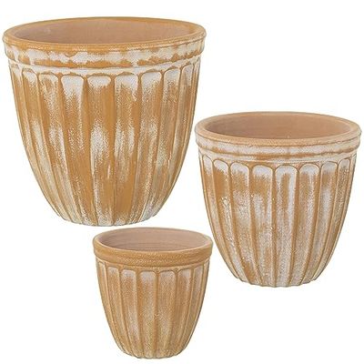 Set de 3 maceteros Redondos de Ceramica en Amarillo Desgastado 18x17, 24x22 y 30x27cm