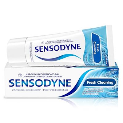 Sensodyne Dentifricio Fresh Cleaning, Denti sensibili, Aiuta a controllare la formazione della placca per Denti Forti & Gengive Sane, Uso Quotidiano, 75ml