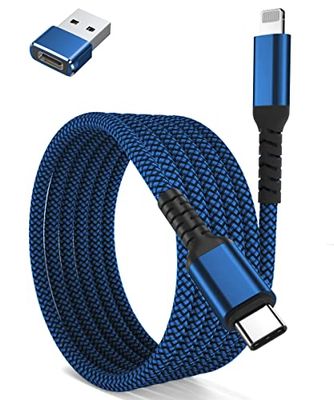 Basesailor USB C naar Lightning Oplaad Kabel 3M met USB A Adapter, MFI-Gecertificeerde Lange Kabel, Type C Power Adapter PD Snel Opladen Kabel voor iPhone 11 12 13 Mini Pro Max 2021, XR SE, Airpods 3