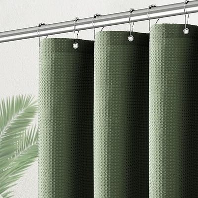 PANGSINNE Rideau de Douche en Tissu gaufré Vert, imperméable de 256 g/m², très résistant pour caravanes de Voyage avec 6 Crochets métalliques, 91,4 x 183 cm, Vert Sauge