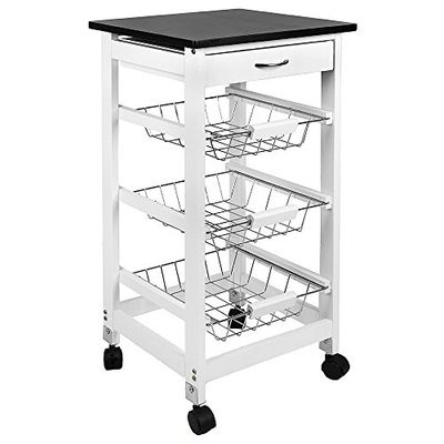Home Discount Casa de desconto® 3 cestas de armazenamento – carrinho de cozinha com gaveta, cor branca