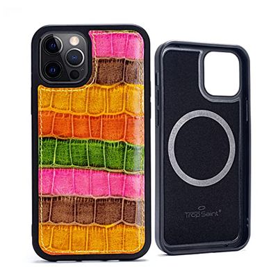 Trop Saint® Leren case compatibel iPhone 12 en 12 Pro - krokodil stijl [met MagSafe] - meerdere kleuren