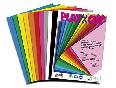 Play-Cut Photo Card A3 Set (300 g/m²) | 50 Sheets DIN A3 Photo Cardboard Colourful with 10 Different Colours | Thick Photo Paper | Premium Printer Paper Thick Thickness