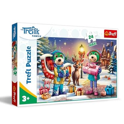 Trefl–The Treflik Family,Le Temps d’hivers avec Les Treflik–Puzzles 24 Pièces Maxi– Puzzles de Noël avec Les Personnages de Bande Dessinée, Loisir pour Les Enfants à partir de 3 Ans