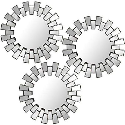 DRW Lot de 3 Appliques murales Rondes avec miroirs en mélamine argenté 25 cm