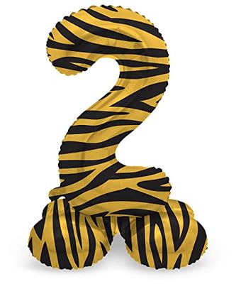 Folat 64752 Birthday Balloon Standing Number 2 Tiger Chic Lion Brown Black 41 cm Decoration Birthday Decoration Balloon Number No Helium Required Colourful