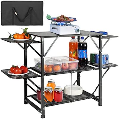 VEVOR 2 półki i torba do przenoszenia, żelazo aluminiowe, czarne, szybka instalacja na piknik, grill, plażę, podróż