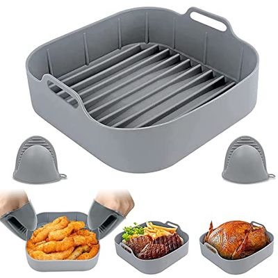 KKNE - Stampo in silicone per friggitrice ad aria, riutilizzabile, per friggitrice ad aria, con guanti da 20 cm, accessori per friggitrice, compatibile con Ninja/Cecotec/COSORI (quadrato)