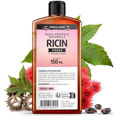 Olio di ricino 150 ml - Orgaliana - Puro e naturale - Barba, Capelli, Ciglia, Unghie, Pelle