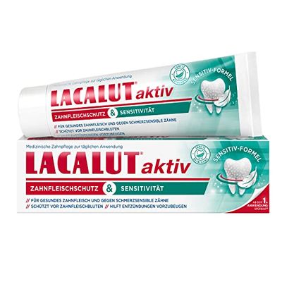 LACALUT Crème dentaire active et sensible - 75 ml - Dentifrice pour dents sensibles - Protection et renforcement des gencives - Dentifrice pour dents sensibles - 1 x 75 ml