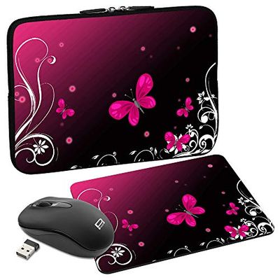 PEDEA Set Carcasa 020-66060408 diseño de la Mariposa Protector para portátil (15,6 Pulgadas (39,6 cm), ratón inalámbrico, Mouse Pad)