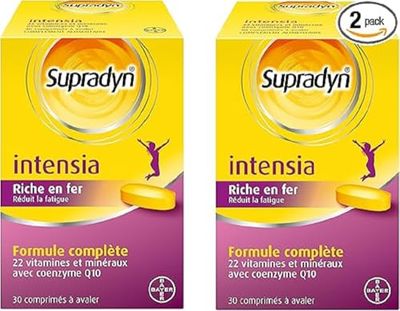 Supradyn Intensia - Multivitamines dont vitamine C, Vitamine D, Minéraux (Fer,Magnésium, Calcium) et coenzyme Q10 - Réduit la fatigue - 2x30 comprimés à avaler