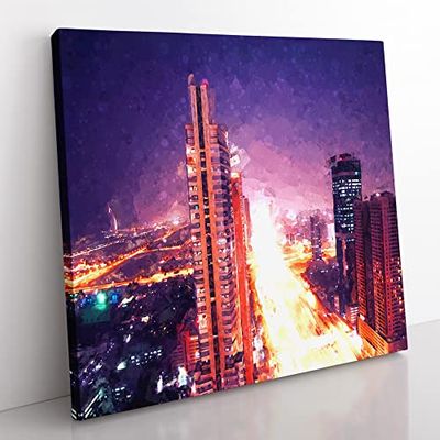 Lights of Dubai in Abstract Modern Canvas Wall Art Print Ready to Hang, Framed Picture for Living Room Bedroom Home Office Décor, 50x50 cm (20x20 Inch)