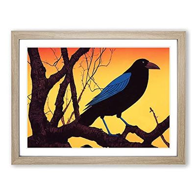 Enthralling Crow Bird H1022 Framed Print for Living Room Bedroom Home Office Décor, Wall Art Picture Ready to Hang, Oak A4 Frame (34 x 25 cm)