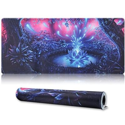 Jahosin Grote gaming-muismat met gestikte randen, verlengde muismat met antislip natuurlijke rubberen basis voor gamer/desktop/kantoor/thuis-90 x 40 Forestapond