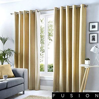 Fusion W66 x L54 Pastel Cream Eyelet Curtains-100 Bedroom/Living Room-Door Curtain-Thermal Drapes/Window Treatment-Sorbonne Collection, Cotton, Natural Pale Yellow, 66" Width x 54" Drop (168 x 137cm)