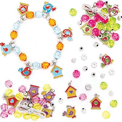 Baker Ross AX847 Bird Bracelet Kits - Pack of 3, Bead Jewellery Arts and Crafts, Perfect for Party Bags and Gifts, Ideal Kids Accessory