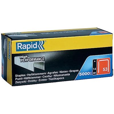 Rapid, 11860410, Agrafes en fil fin N°53, Longueur 14mm, 5000 pièces, Pour le textile et la décoration, Fil galvanisé, Haute performance Gris