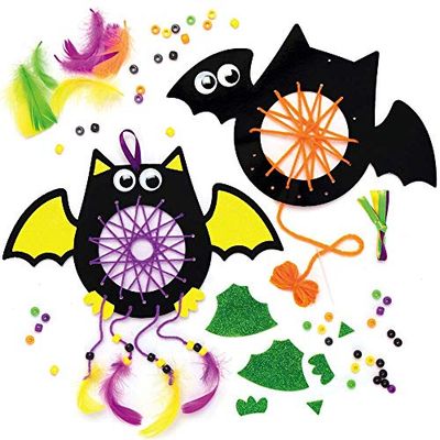 Baker Ross AX191 Kits D'Attrape-Rêves Chauve-Souris - Paquet De 4, Artisanat D'Halloween Pour Les Enfants À Peler, Coller, Coudre Et Afficher Cet Automne