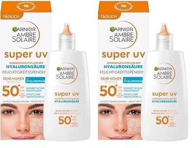 Garnier Antioxidante Super UV Protección Solar Fluid SPF 50+ Crema solar ligera y no grasa con ácido hialurónico Ambre Solaire 40ml (Paquete de 2)