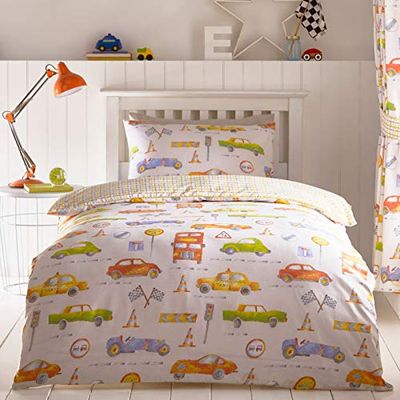 Kids' Club Bedding Cars Motor Transport - Set copripiumino reversibile, multicolore