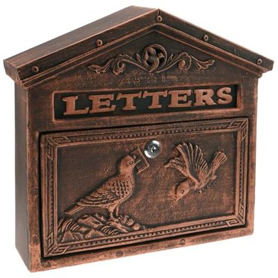 PrimeMatik - Caixa de correio antiga de ferro fundida para cartas e correio postal de cor ferrugem pássaros